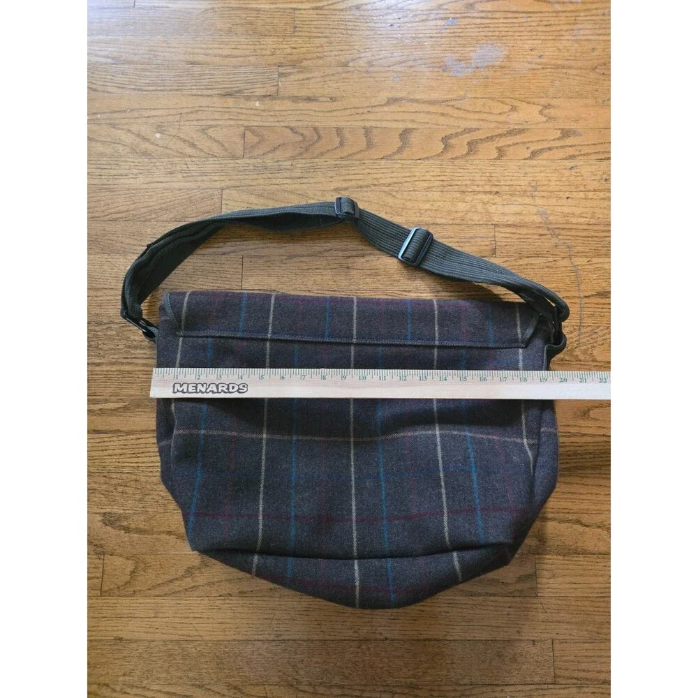 J Crew Wool Blend Brown Plaid Messenger Laptop Bag Adjustable Straps